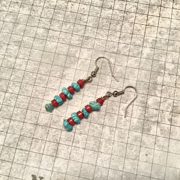 Southwestern turquoise and red corral earrings - Picture 2 of 3